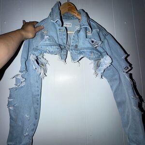 Women Cello Light Blue Distressed Cropped Denim Jacket